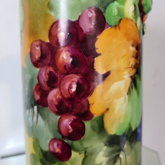 VINTAGE HUGE 15" JPL LIMOGES HAND PAINTED GRAPES DRAGON HANDLE TANKARD PITCHER - Picture 9 of 16